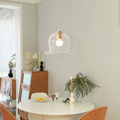 Contemporary Scandinavian Birdcage Wavy Edge Iron 1-Light Pendant Light For Dining Room