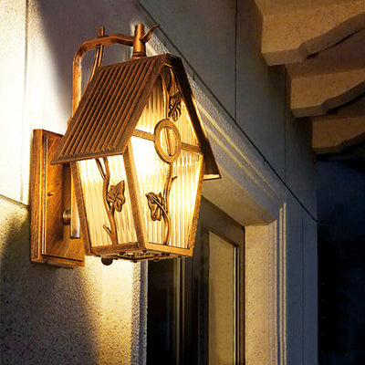 Retro House Waterproof Aluminum Frosted Glass 1-Light Outdoor Wall Sconce Lamp