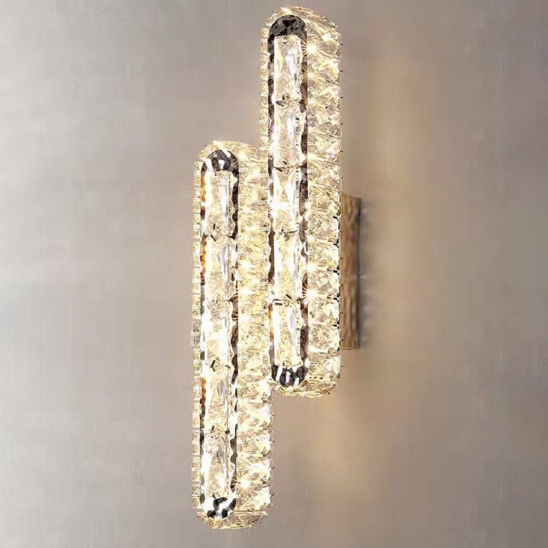 Modern Luxury Stainless Steel Crystal Elliptical Strip LED Wall Sconce Lamp For Living Room