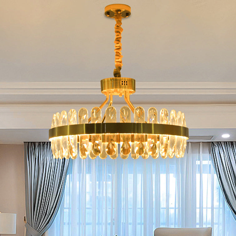 Modern Luxury Crystal Stainless Steel Round LED Chandelier For Living Room