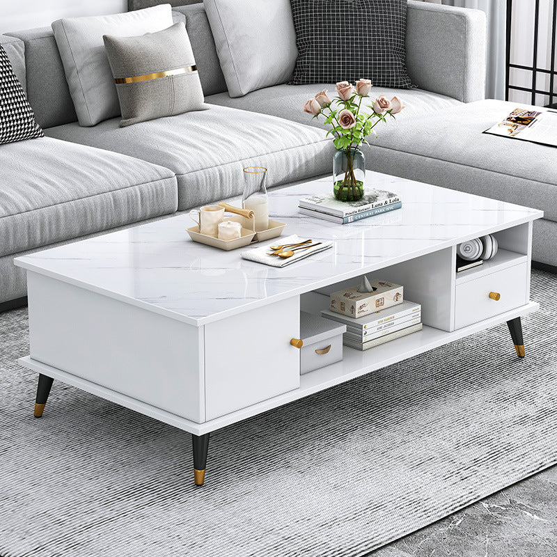 Contemporary Nordic Rectangular MDF Iron Coffee Table 1/2 Drawer For Living Room