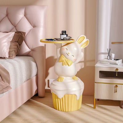 Contemporary Creative Cartoon Rabbit Resin Side Table 1-Tray For Living Room