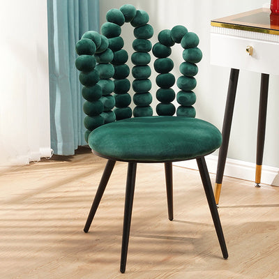 Contemporary Creative Trapezoidal Round Upholstered Bead String Backrest Velvet Carbon Steel Vanity Stool For Bedroom