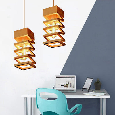 Contemporary Simplicity Geometric Square Wood 1-Light Pendant Light For Dining Room