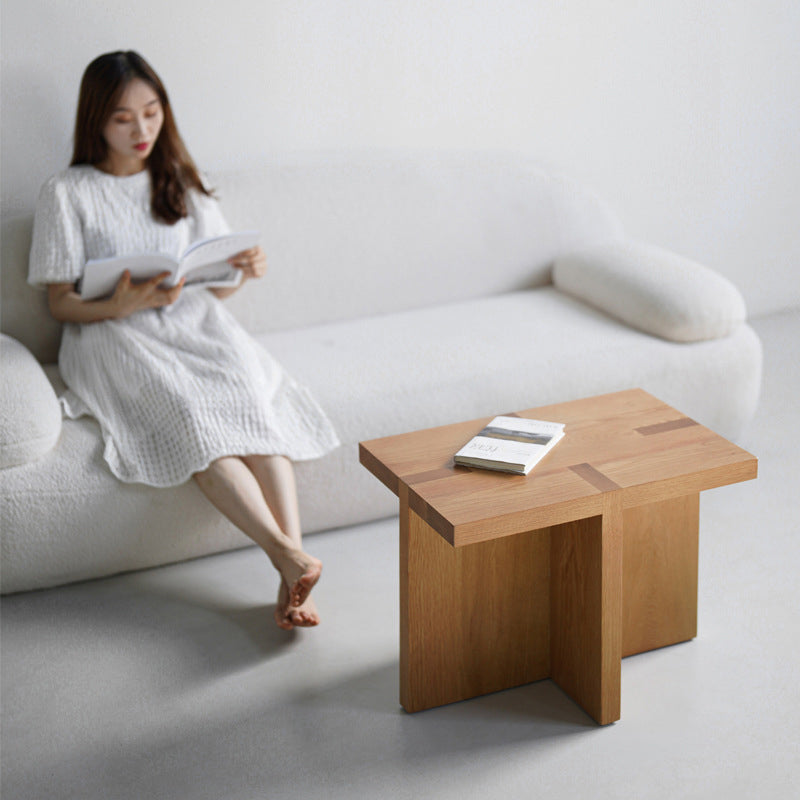 Traditional Japanese Square Table Top White Oak Side Table 3-Leg For Living Room