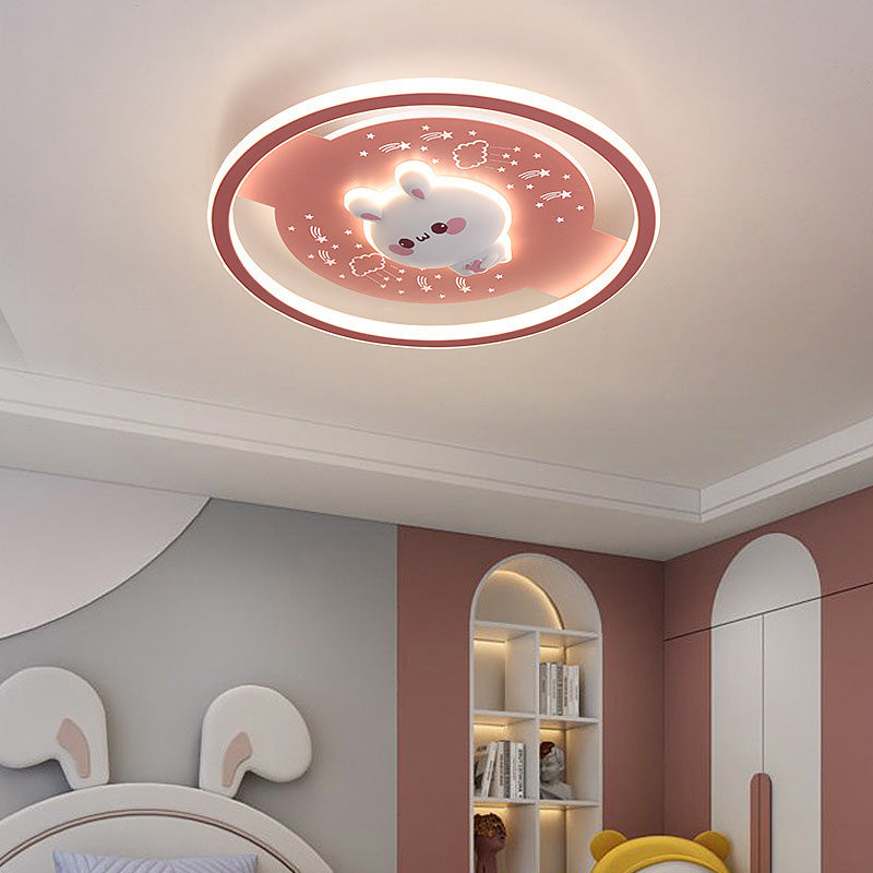 Contemporary Creative Childlike Spaceman Rabbit Design LED Kids Flush Mount Ceiling Light For Bedroom