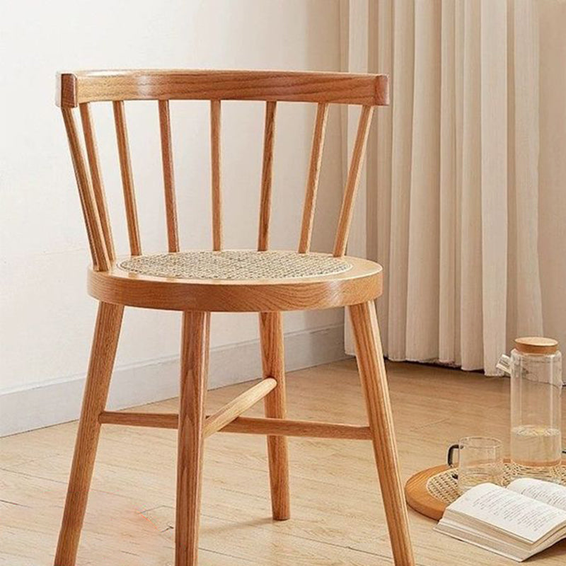 Traditional Chinese Bent Round Rattan Solid Wood Dining Chair Backrest Armless For Dining Room