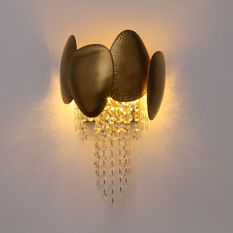 Modern Luxury Gold Stainless Steel Crystal Tassel 2-Light Wall Sconce Lamp For Living Room