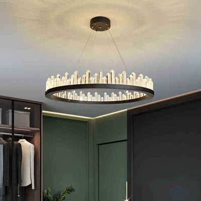 Modern Minimalist Round Crystal Hardware LED Pendant Light For Bedroom