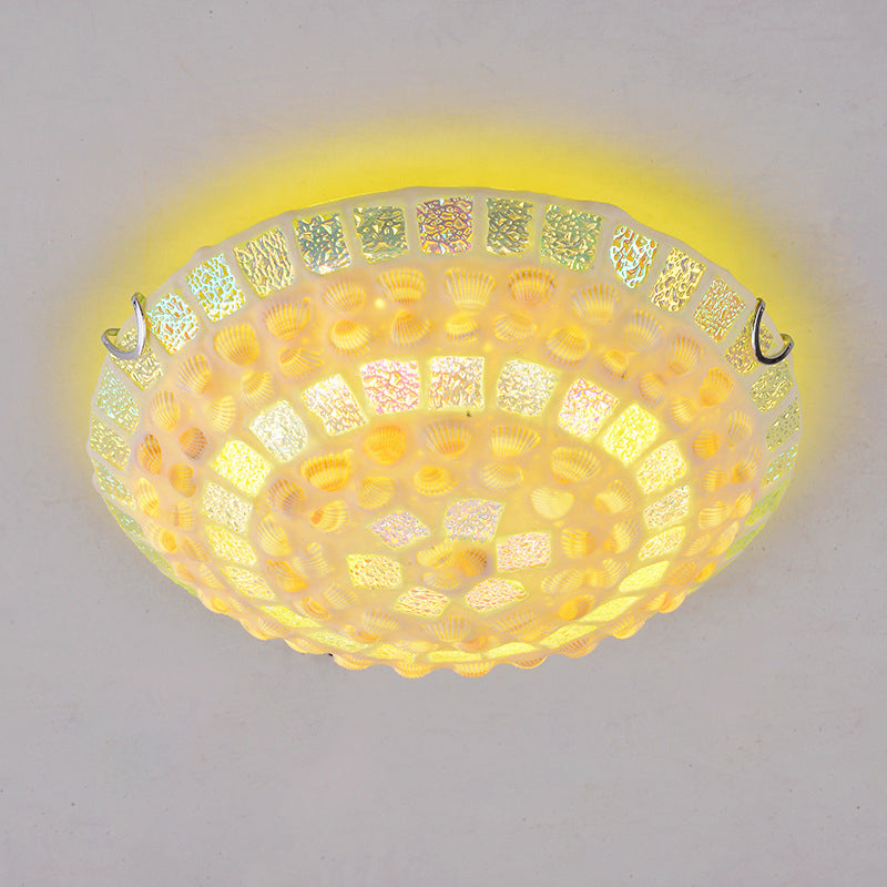 Contemporary Creative Round Irregular Shell Stained Glass 2/3/4 Light Flush Mount Ceiling Light For Living Room