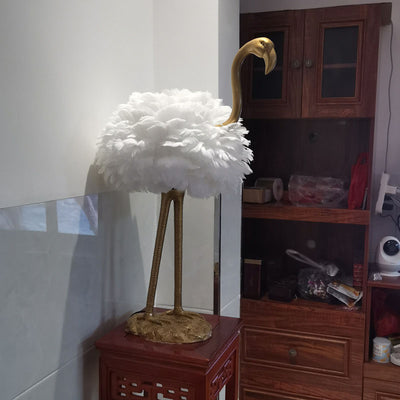 Contemporary Nordic Goose Feather Metal Flamingo Ball 1-Light Table Lamp For Bedside