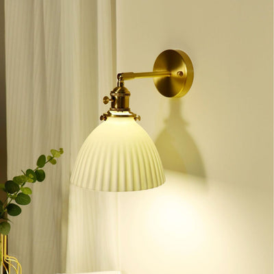 Modern Minimalist Half Round Copper Ceramic 1-Light Wall Sconce Lamp For Bedroom