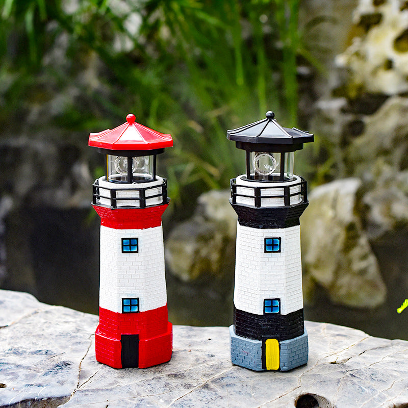 Contemporary Creative Solar Waterproof Lighthouse Resin LED Outdoor Light For Garden