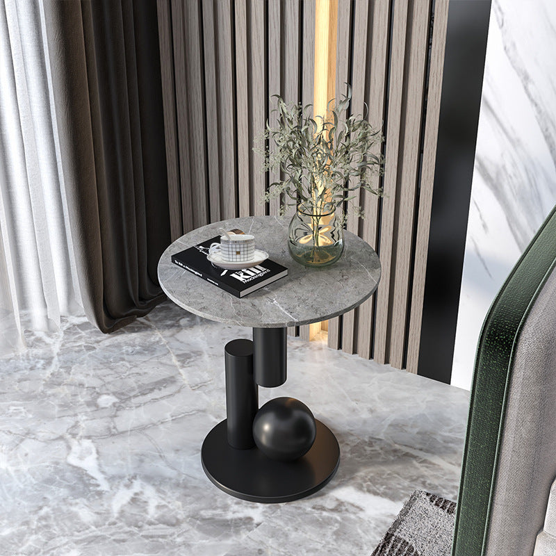 Contemporary Luxury Circular Rock Slabs Geometric Base End Table For Living Room