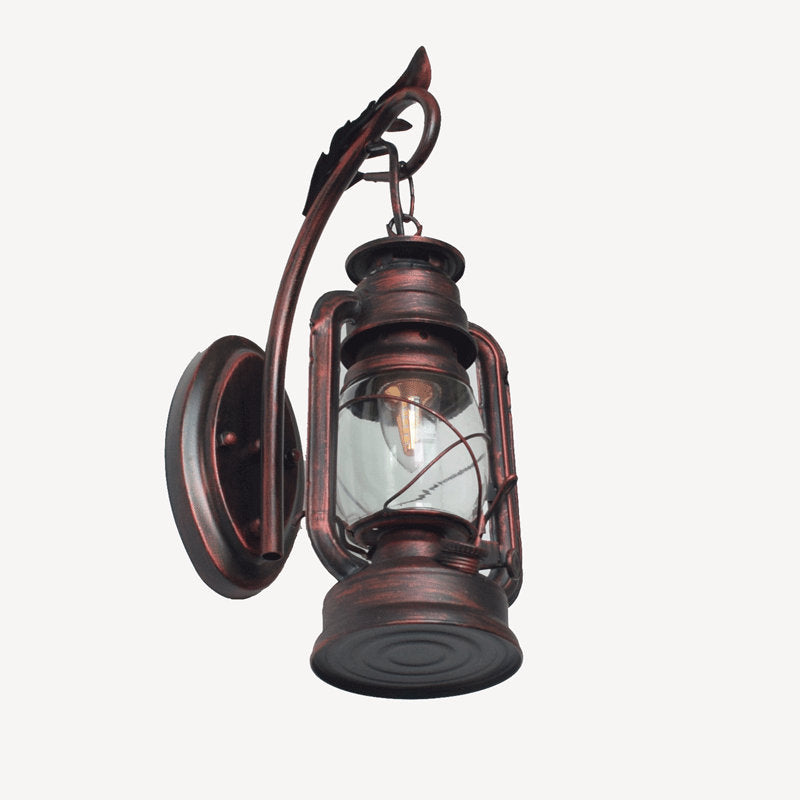 Traditional Vintage Iron Glass Cylinder Kerosene Lantern Mermaid 1-Light Wall Sconce Lamp For Hallway