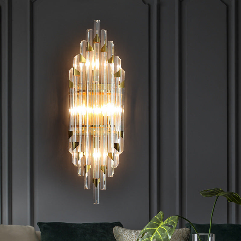 Contemporary Luxury Stripe Hardware Crystal 2/4 Light Wall Sconce Lamp For Living Room