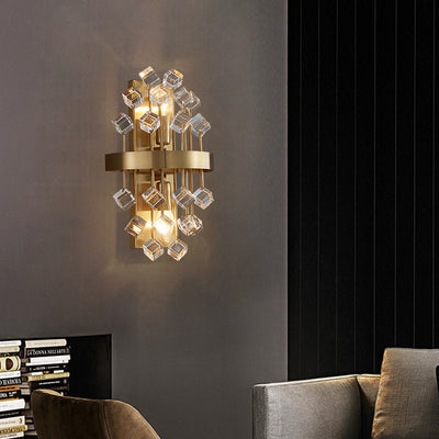 Modern Luxury Gold Finish Frame Colorful Crystal Stone 2-Light Wall Sconce Lamp For Living Room