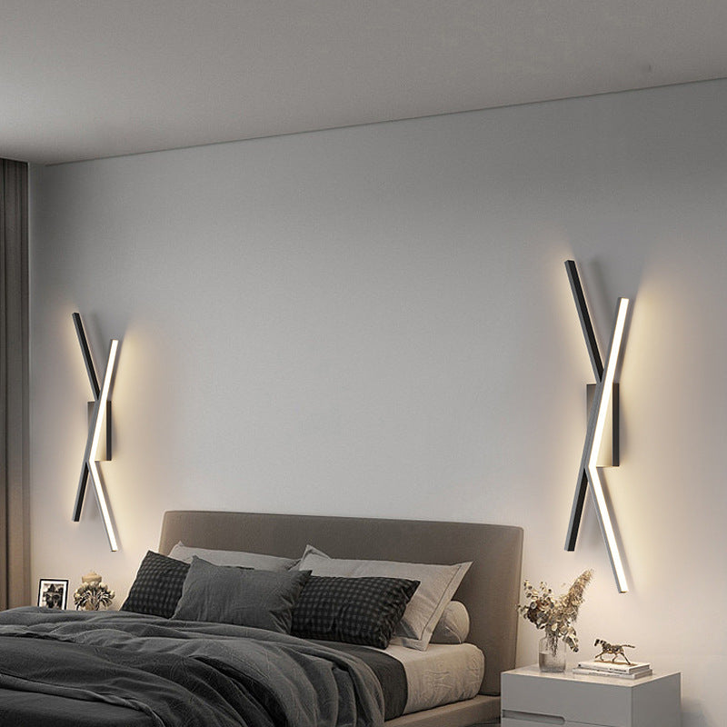 Modern Minimalist Iron Aluminum Silica Cubic Line LED Wall Sconce Lamp For Bedroom