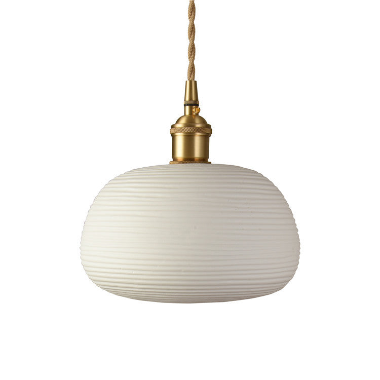 Contemporary Nordic Irregular Cylinder Stripe Ceramic Copper 1-Light Pendant Light For Living Room