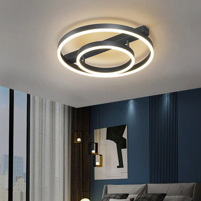 Modern Minimalist Geometric Square Circle Aluminum Line LED Flush Mount Ceiling Light For Living Room