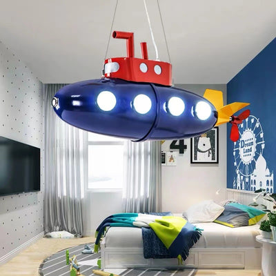 Contemporary Creative Cartoon Submarine Iron LED Kids Chandelier For Bedroom