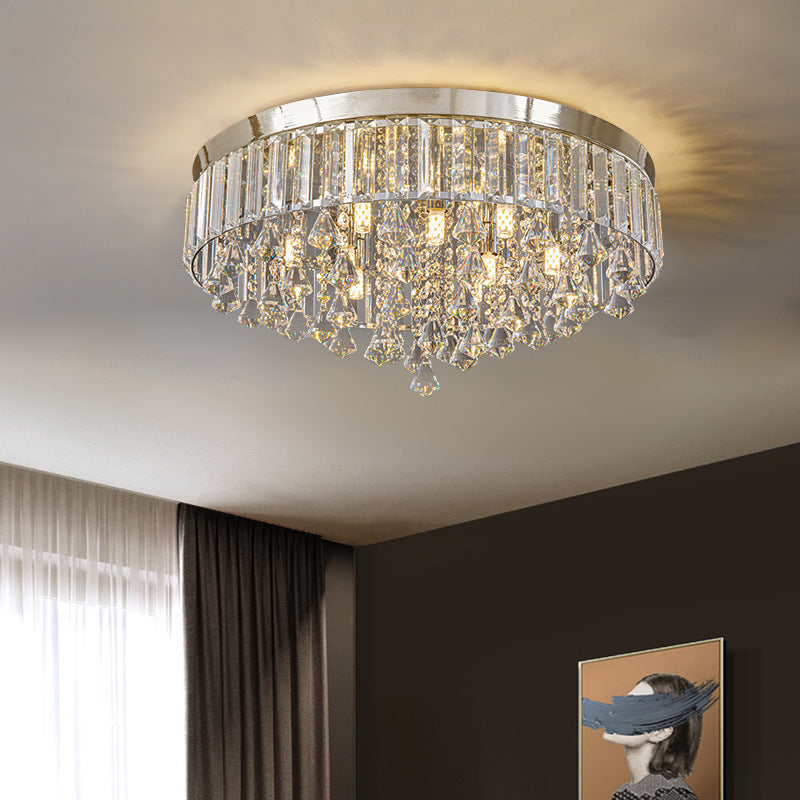 Modern Luxury Round Iron Crystal Beads 6/9-Light Flush Mount Ceiling Light For Living Room