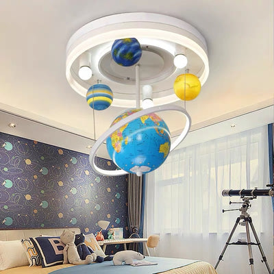 Contemporary Creative Kids Round Orb Globe Hardware Acrylic LED Flush Mount Ceiling Light For Bedroom