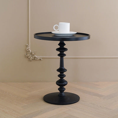 Modern Simplicity Round Tray Top Ash Wood Column Base End Table For Living Room