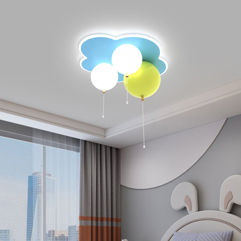 Modern Art Deco Balloon Flower Acrylic Iron LED Flush Mount Ceiling Light For Bedroom