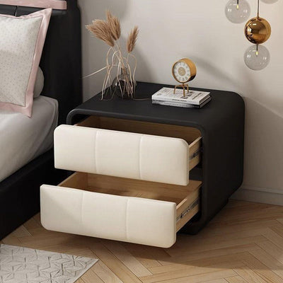 Contemporary Simplicity Square Microfiber Leather Wood Frame End Table 2-Drawer For Bedroom