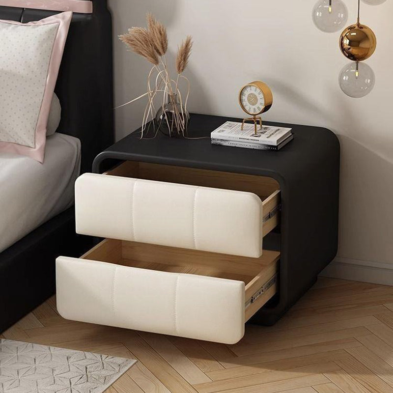 Contemporary Simplicity Square Microfiber Leather Wood Frame End Table 2-Drawer For Bedroom