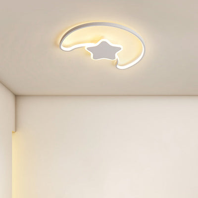 Contemporary Creative Moon Iron Acrylic LED Semi-Flush Mount Ceiling Light For Living Room