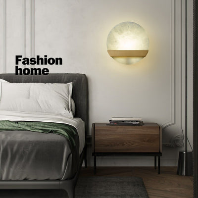 Contemporary Luxury Copper Marble Round V Letter LED Wall Sconce Lamp For Hallway