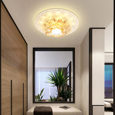 Modern Luxury Crystal Glass Round Flower LED Flush Mount Ceiling Light For Hallway