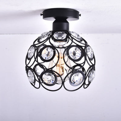 Modern Minimalist Round Dome Iron Crystal 1-Light Semi-Flush Mount Ceiling Light For Living Room