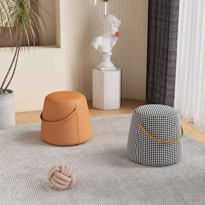 Modern Minimalist Round Column Cotton Linen Leather Wood Chair Backless Armless For Living Room