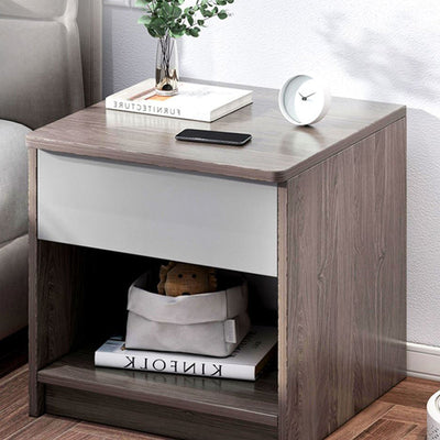 Modern Minimalist Square Table Top High Density Panel Nightstand 1-Drawer For Bedroom