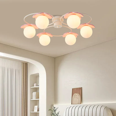 Modern Minimalist Round Sphere Iron Glass 4/6/8 Light Semi-Flush Mount Ceiling Light For Living Room