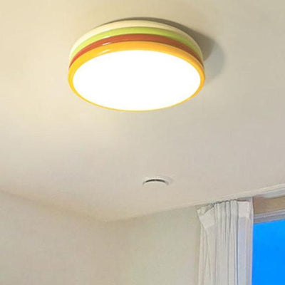 Modern Minimalist Macaron Round Aluminum Acrylic LED Flush Mount Ceiling Light For Living Room