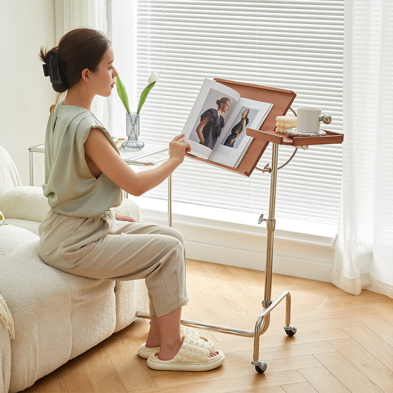 Modern Minimalist Moveable Reversible Rectangular Solid Wood Stainless Steel End Table For Living Room