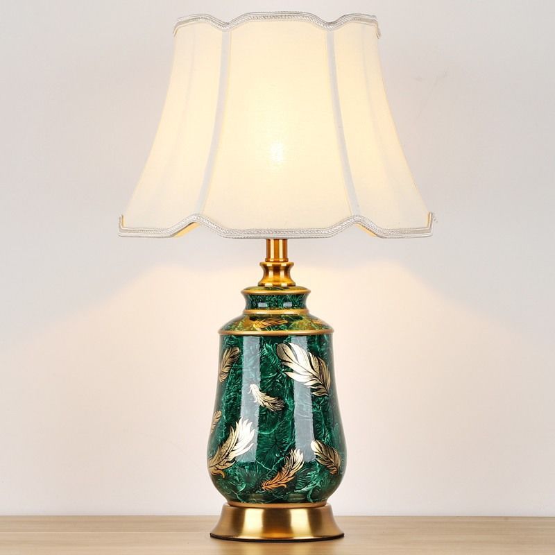 Traditional European Cylinder Ceramic Fabric Iron 1-Light Table Lamp For Bedroom