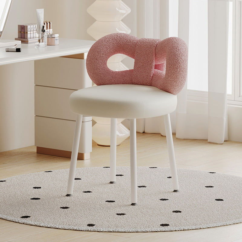 Modern Art Deco Butterfly Knot Round Leather Iron Vanity Stool Backrest Armless For Bedroom