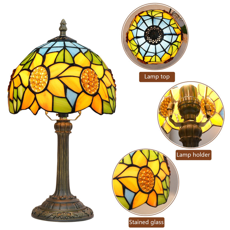 Traditional Tiffany Sunflower Umbrella Shape Resin Glass 1-Light Table Lamp For Bedroom