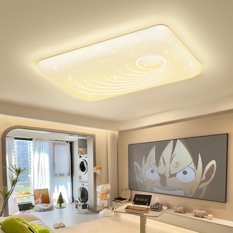 Modern Minimalist Cream Rectangle Iron PVC LED Flush Mount Ceiling Light For Living Room