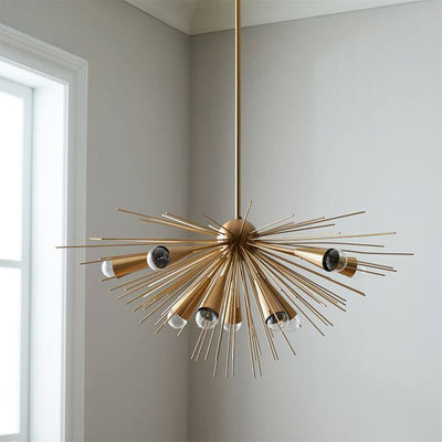 Scandinavian Modern Radial Shape Hardware 10-Light Chandelier