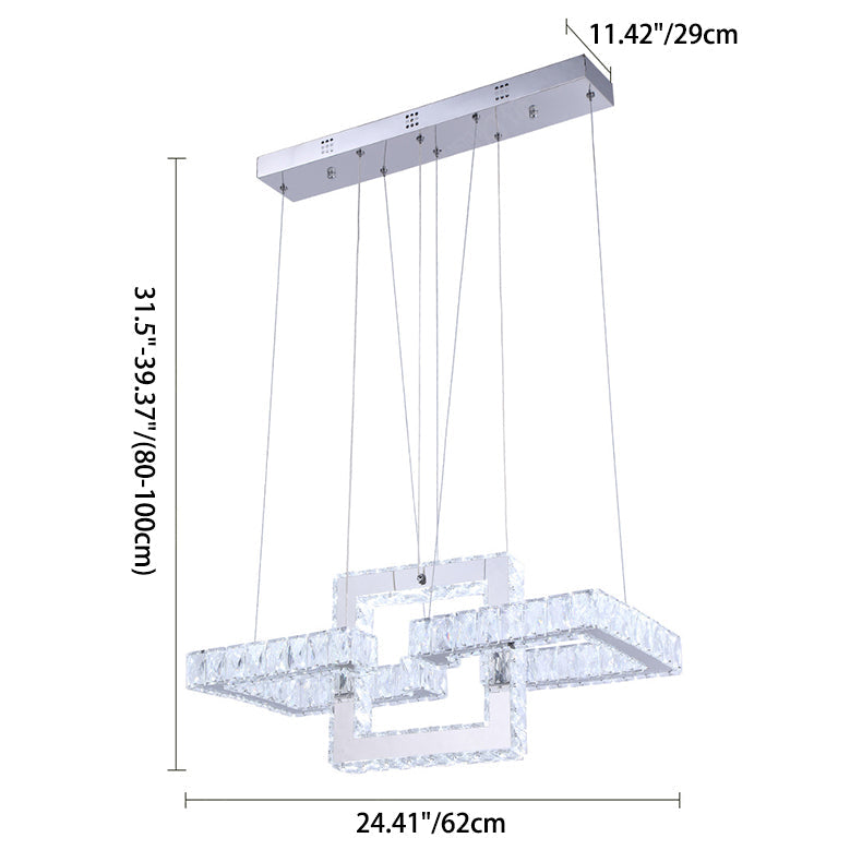 Modern Luxury Round Square Ring Buckle Stainless Steel Crystal LED Chandelier For Living Room