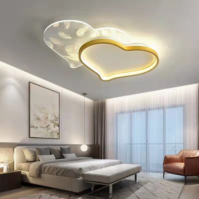 Contemporary Creative Love Feather Iron Acrylic LED Flush Mount Ceiling Light For Bedroom