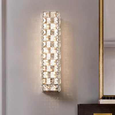 Modern Luxury Rectangle Stainless Steel Crystal LED Wall Sconce Lamp For Bedroom