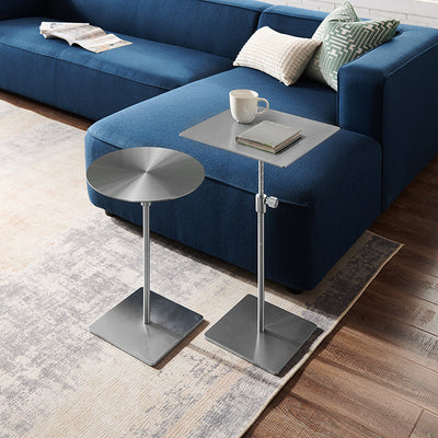 Modern Minimalist Round Square Stainless Steel End Table Height Adjustable 1-Tier For Living Room