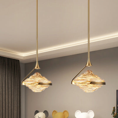 Modern Minimalist Irregular Diamond Iron Glass LED Pendant Light For Bedroom